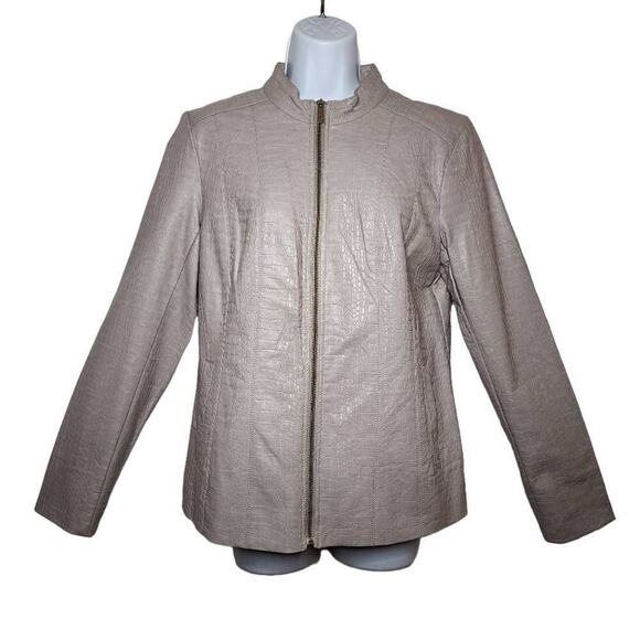 Dennis by Dennis Basso Women Jackets, Bone Grey Faux Leather Blazer, Sz XS - Picture 1 of 10